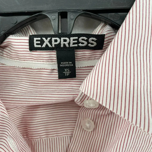 Express Button-Up Shirt Women's Sz XS Red White Striped Collared Long Sleeve - Picture 8 of 9